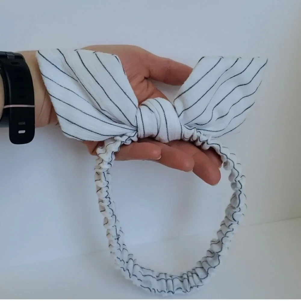 Handmade bunny bow headband white black stripe easter Headband Spring